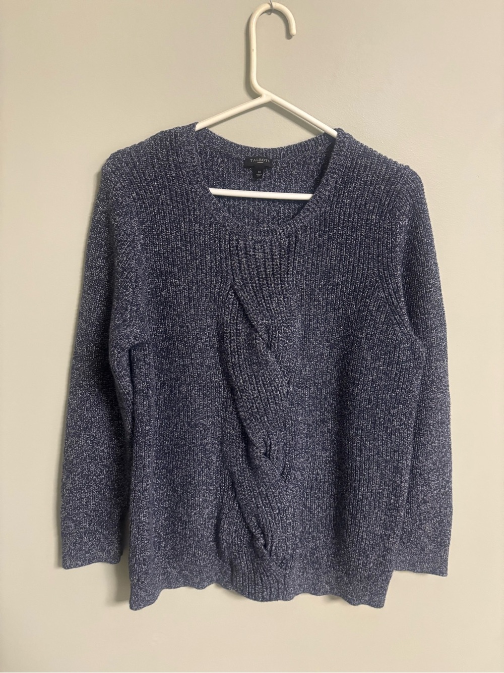 Talbots Sweater Womens Size 1X Blue Chunky Cable Knit Pullover Cotton Twist